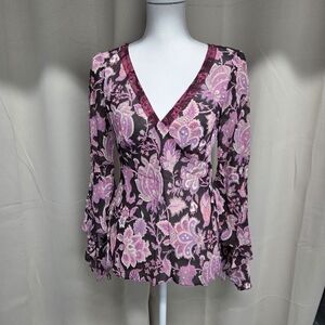Allen B. By Allen Schwartz Pink and Brown Floral Blouse